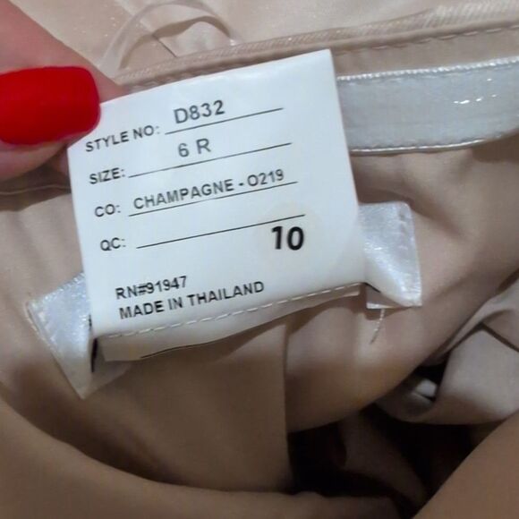 Alfred Sung Strapless Satin Gown Draped Front Slit Pockets Champagne 6 - Picture 7 of 14